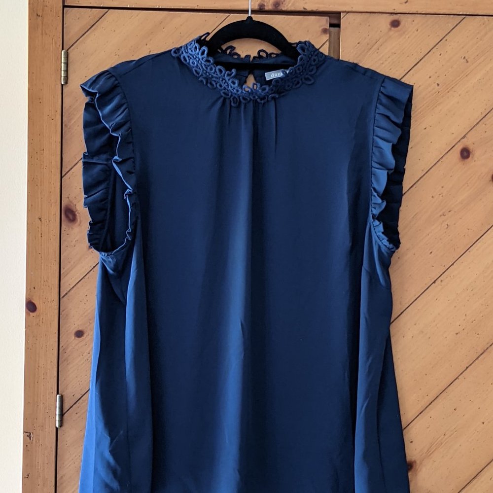 Navy Blue high neck top with detailed collar XXL